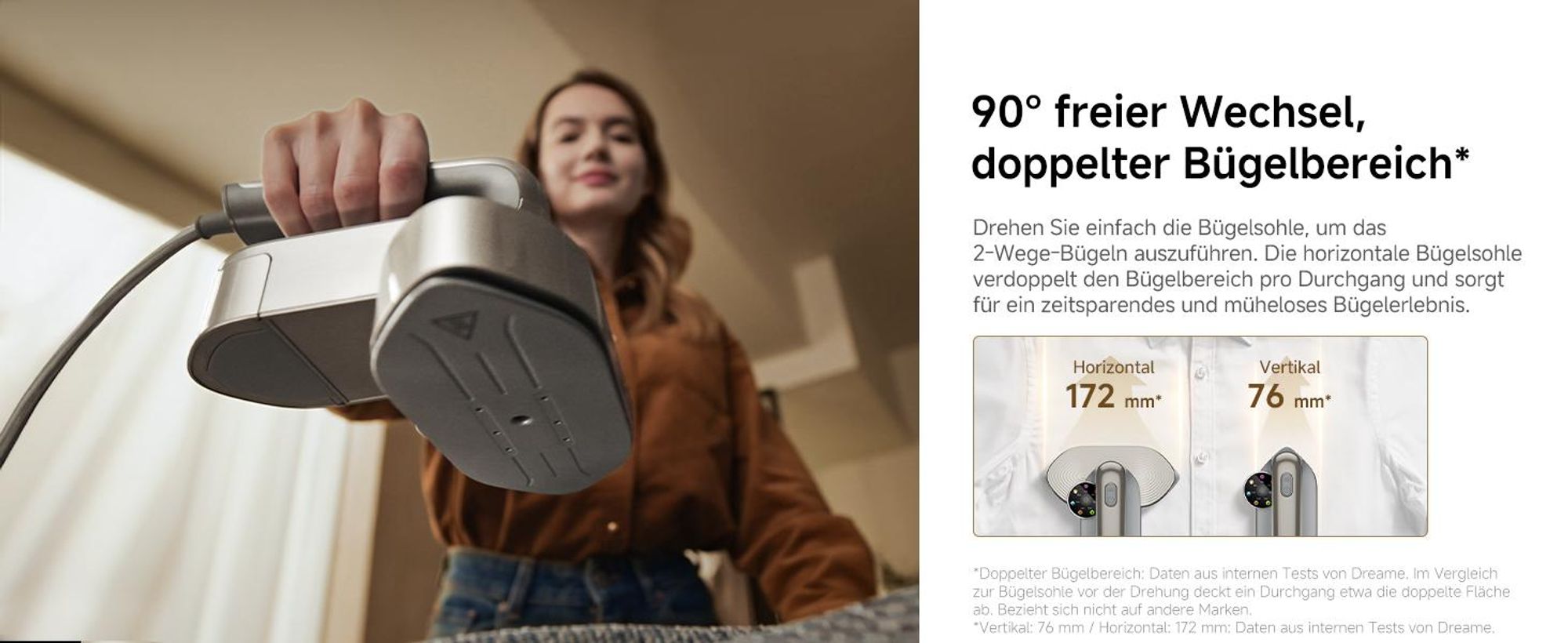 Dreame P7 Vertikaler Dampfbügeleisen, tragbares Bügeleisen, um 90 ° drehbares Dampfpanel, geeignet für alle Stoffe, Zuhause, Reisen, Zuhause und Büro