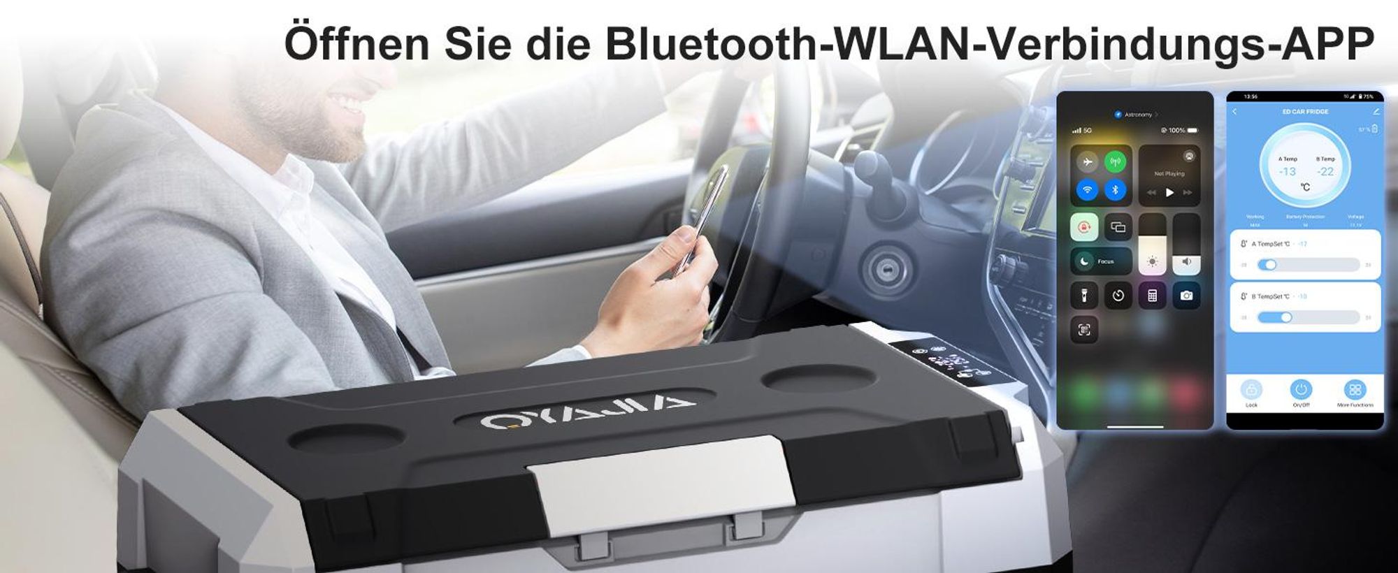 35L Kompressor Kühlbox Elektrisch mit APP-Steuerung, Zwei Zonen Kühlschrank Gefrierbox Tragbarer 12V 230V, für Auto, Camping, Angeln, Lkw, -20℃-20℃