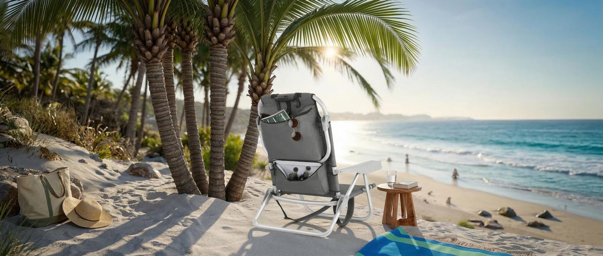 tectake® Aluminium Strandstuhl Coral klappbar, mit Rucksackfunktion rückseitige Kühltasche und Aufbewahrungstasche