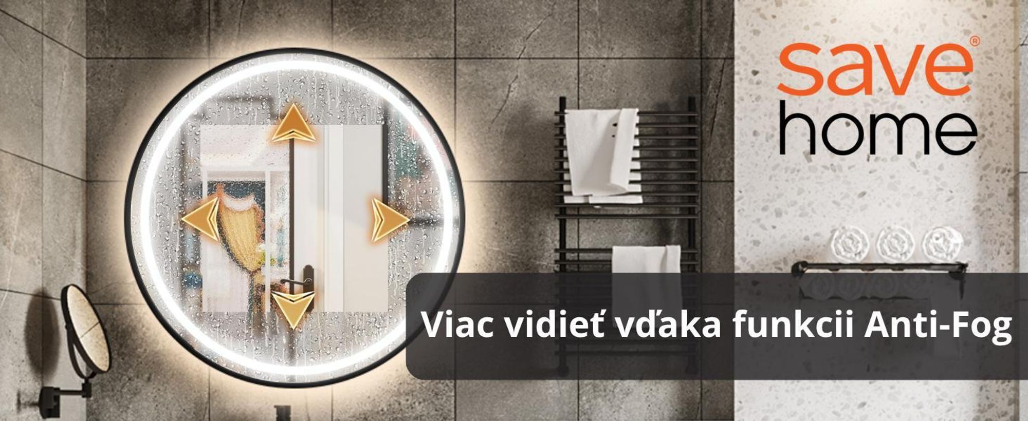 kúpeľňové zrkadlo okrúhle s rámom - stmievateľné - nástenné zrkadlo - 60 cm - bez zahmlievania stmievateľné 3 v 1