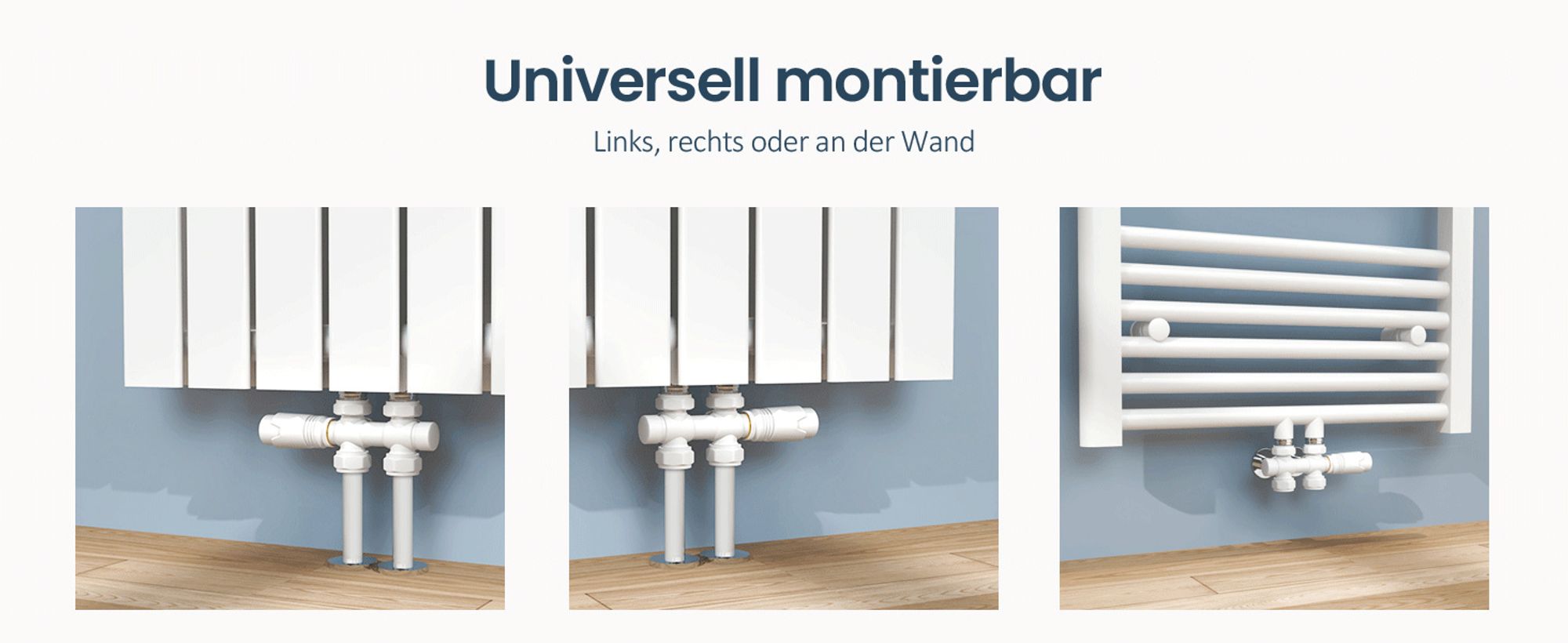 EMKE Anschlussarmatur Ventil mit Thermotstat für Heizkörper Handtuchtrockner, 7 Verstellgetriebe, φ16*G1/2", Weiß