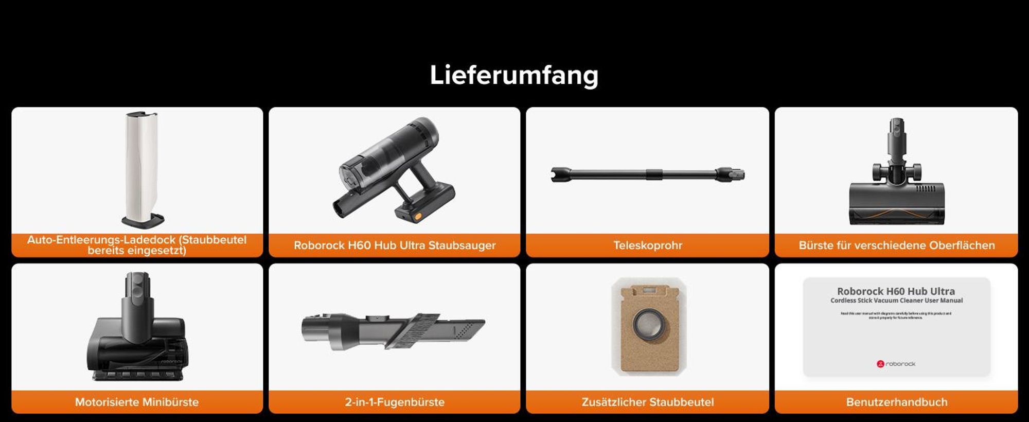 Roborock H60 Hub Ultra Akku Staubsauger mit Absaugstation, 210AW kraftvolle Saugleistung, 90 Min. maximale Laufzeit, Staubsauger kabellos