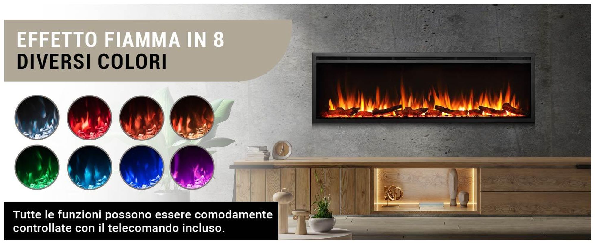 Camino elettrico BALDERIA Atalanta 60 - Camino da incasso, 1500 W - Nero