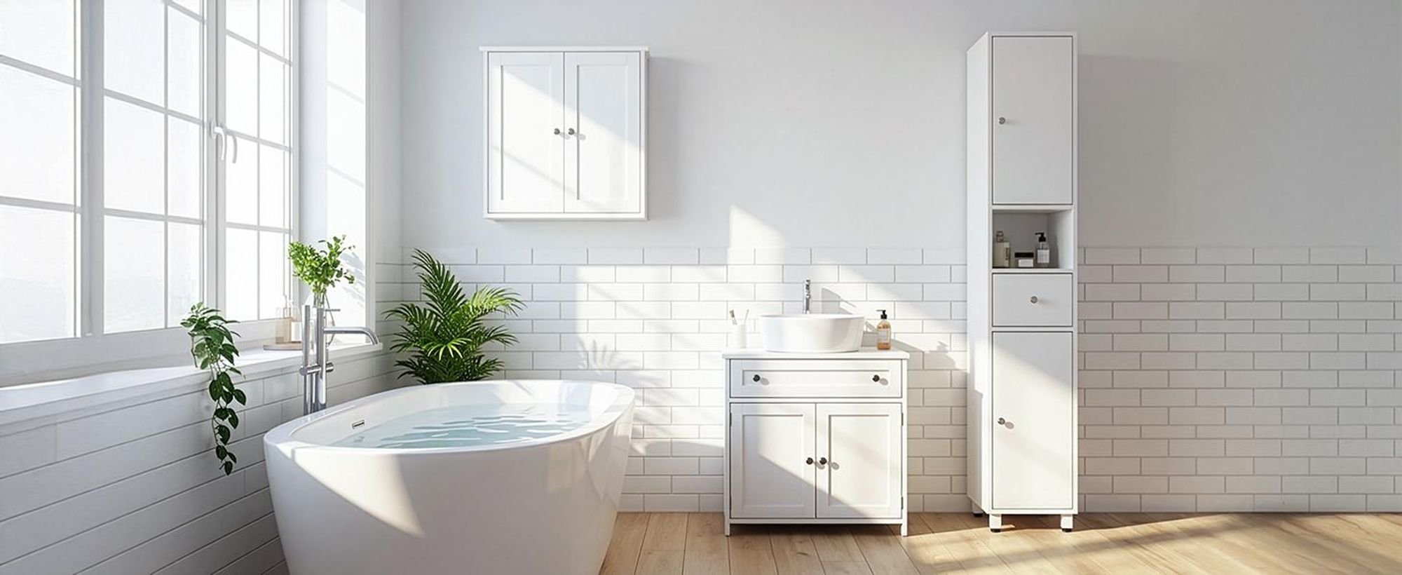 FCH Badezimmerschrank, Badschrank, Hochschrank mit 2 Türen, Schublade und verstellbaren Ablage, 30x30x170cm, Weiß