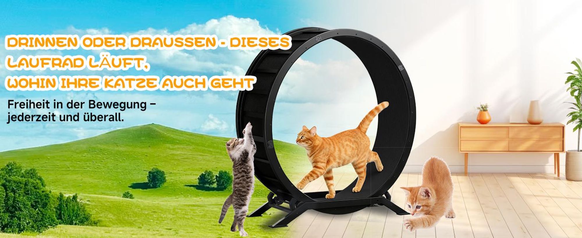 COMHOMA Katzenlaufrad, laufrad Katze, Extra großer 100 cm, ultraleises Laufrad mit Abnehmbarer Teppich und Spielzeug, Aufkleber, Dunkelschwarz