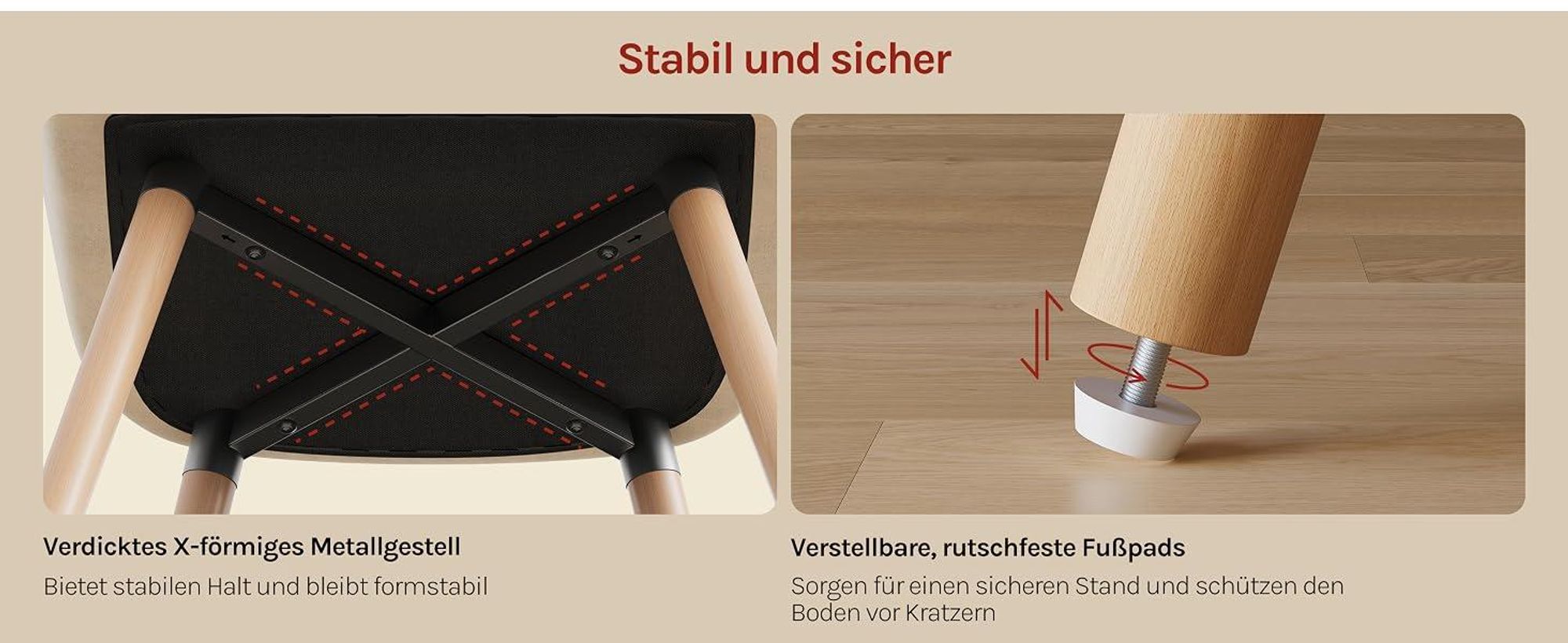 WOLTU 2er-Set Esszimmerstühle Küchenstuhl Wohnzimmerstuhl Polsterstuhl Design Stuhl mit Armlehnen Samt Massivholz Cremeweiß