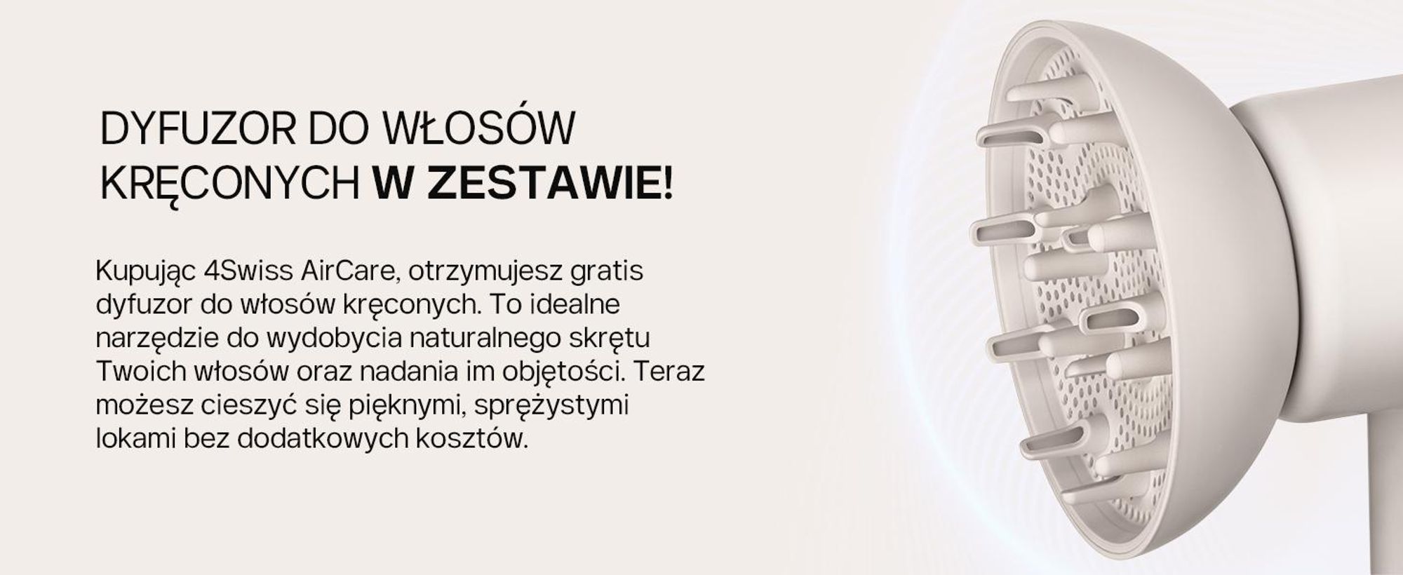 4Suszarka do włosów Swiss F324 AirCare+, 8 trybów suszenia, 110 000 obrotów na minutę, jony >500 milionów, magnetyczna końcówka do stylizacji, cicha i lekka 370 g.