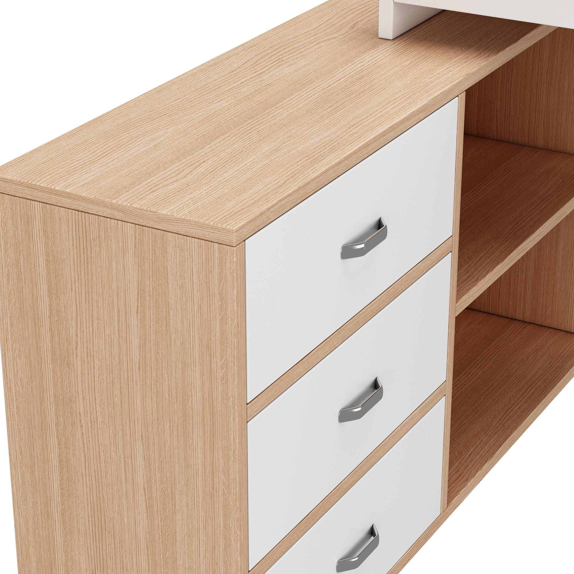 Merax Schreibtisch, Bürotisch mit 3 Schubladen, 2 Offenen Ablagefächern, Computertisch, Schreibtisch, Arbeitstisch, 147 x 100 x 75 cm, Natur