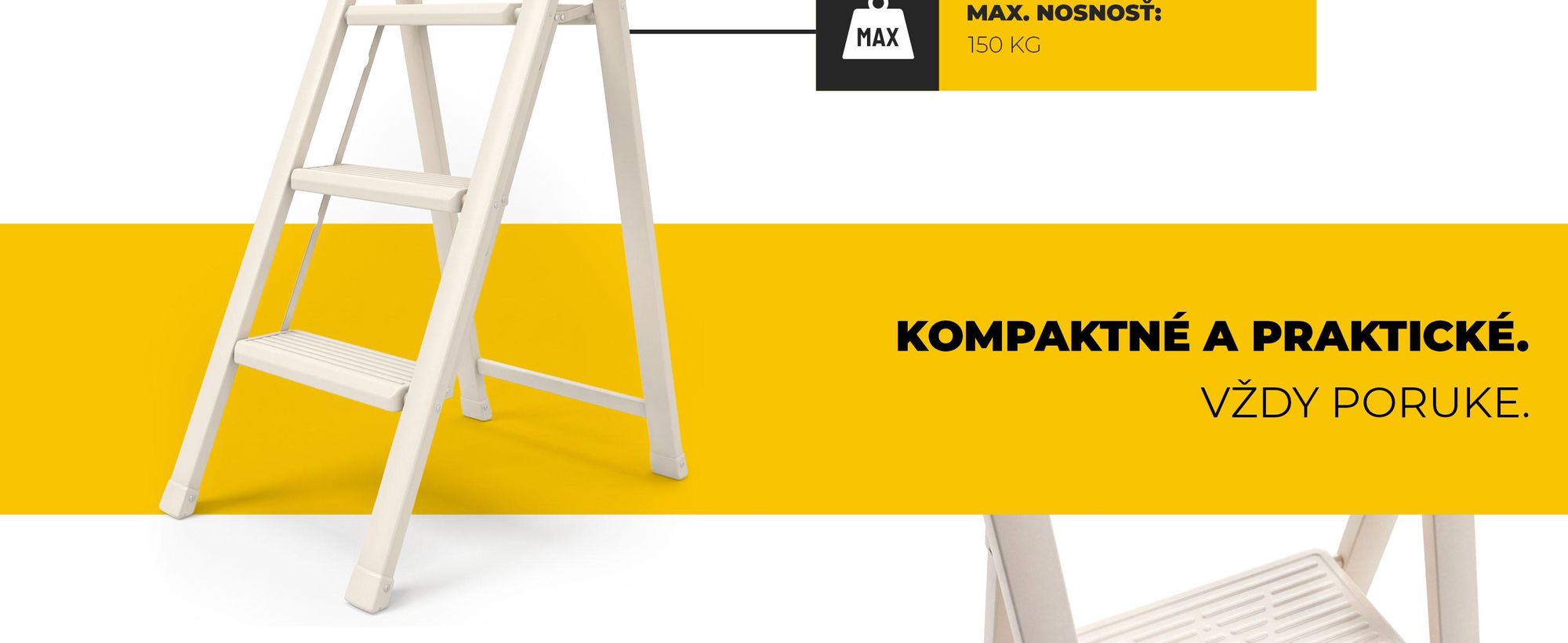 Drabest | Domáce schodisko Slim - 3 schody - Sklopné - Maximálna nosnosť 150 kg - Krémová farba