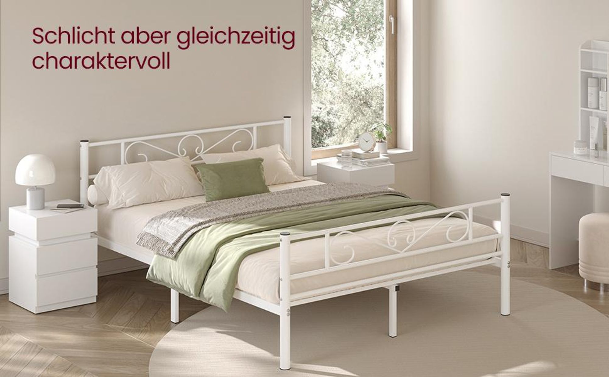 VASAGLE Bettgestell 160 x 200 cm, mit Kopfteil, Metallbett, Bettrahmen