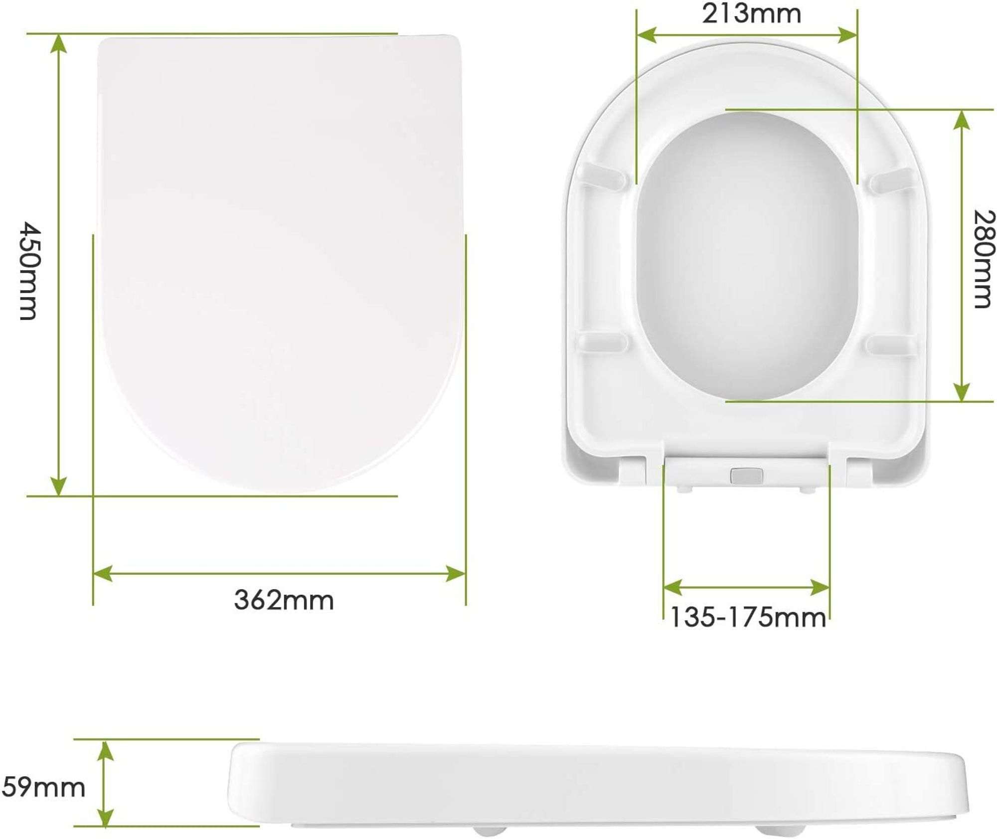 Toilettensitz: Löcherabstand, Bohrung zur Kante & Breite messen.