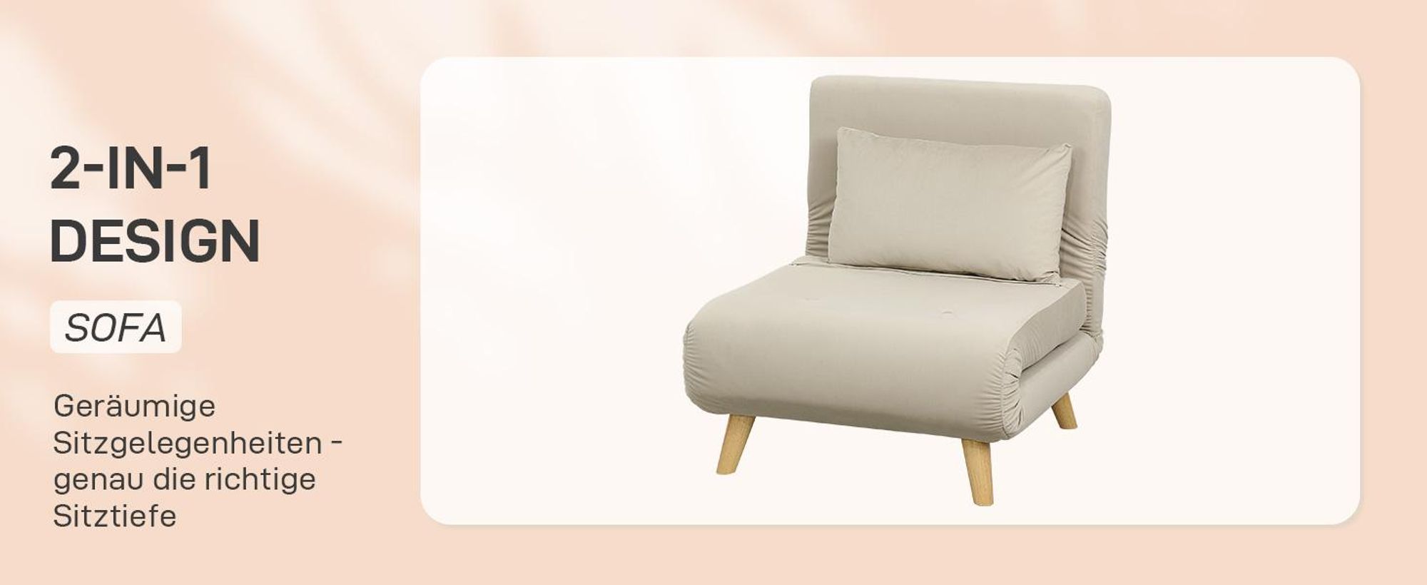 HOMCOM Schlafsessel, Klappsessel mit Bettfunktion, bis 120 kg belastbar, Beige