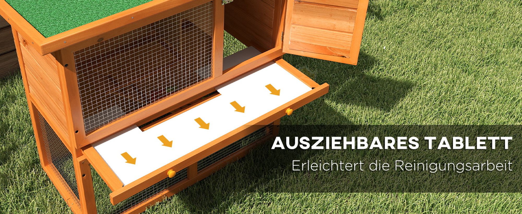 PawHut Kleintierstall Kleintierkäfig Zwergkaninchenstall Rampe Tannenholz Gelb