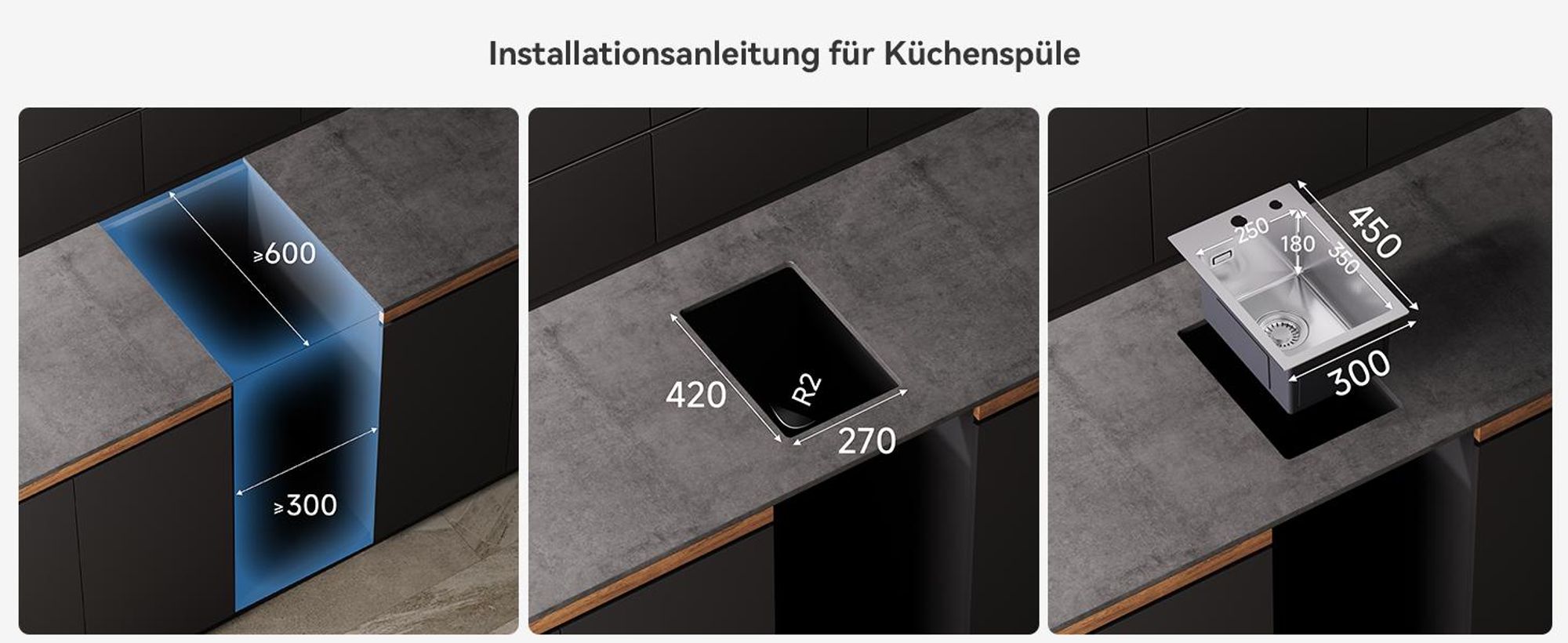 Edelstahlspüle 30 x 45 cm Küchenspüle, kratzfest & pflegeleichte spülen, Einbauspüle edelstahlspüle, Cecipa MAX spulbecken Edelstahl, spüle mit Siphon