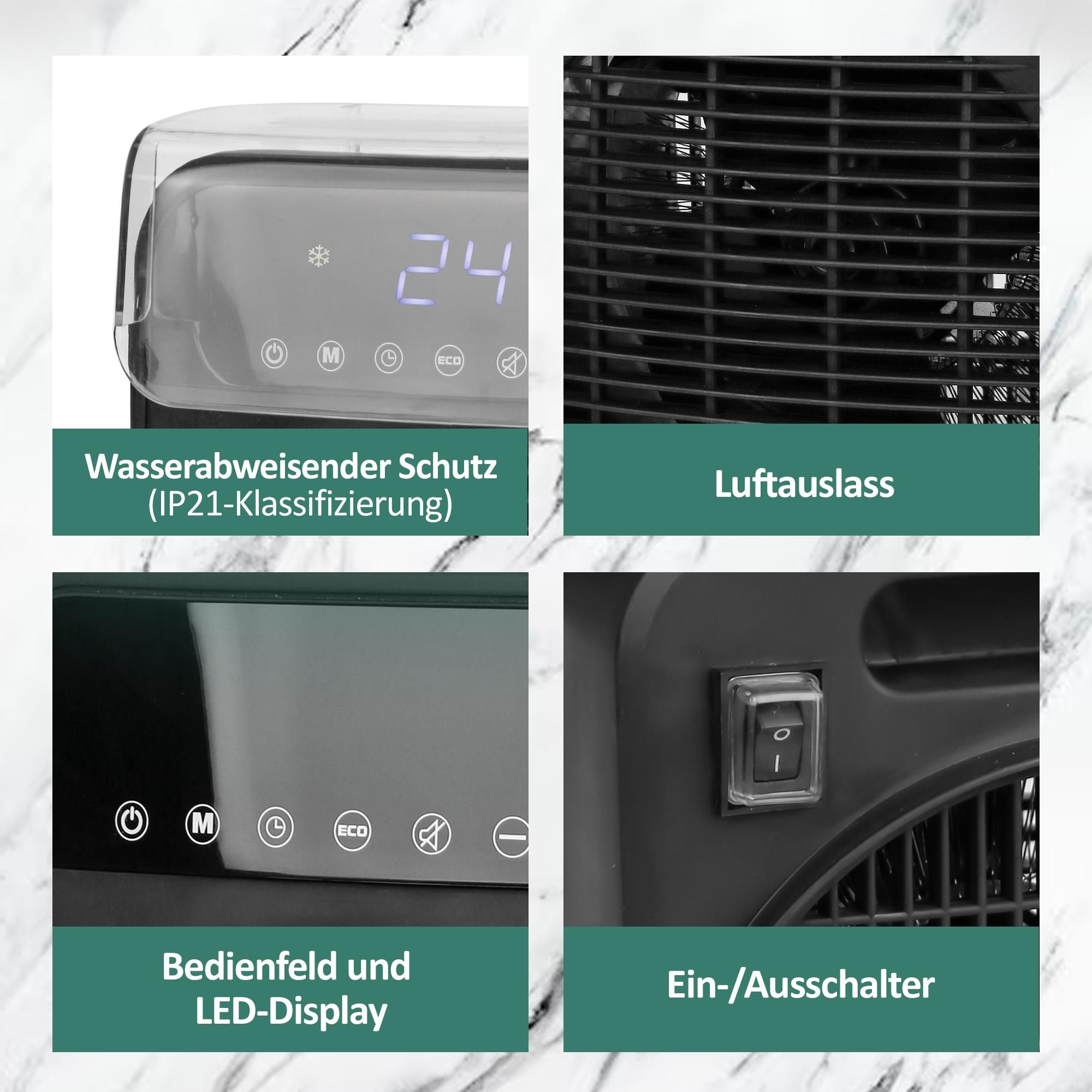 Emerio Heizlüfter FH-215085.1 – 2 Heizstufen – Einstellbarer Thermostat – Digitaldisplay – Timer – 20 m² – IP21 –  Schwarz