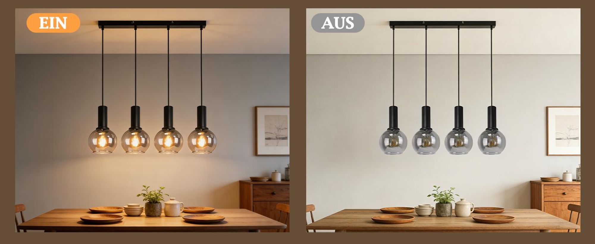 ZMH Hängeleuchte Esstisch Hängelampe E27 4 Flammig Esszimmerlampe Höhenverstellbar Industrial Hängeleuchte Vintage für Schlafzimmer Büro Rauchgrau