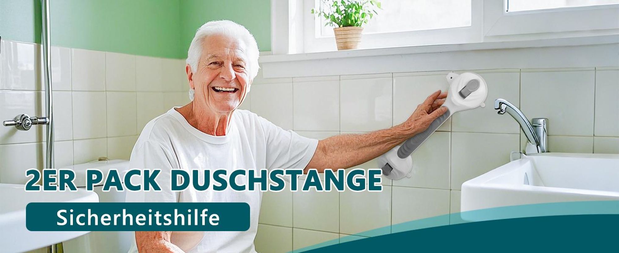 Haltegriff, 2er Set Duschgriff mit Saugnapf, Ohne Bohren, Badewannengriff, Sicherheitsgriff, Wandgriff, Tragfähigkeit 130 kg
