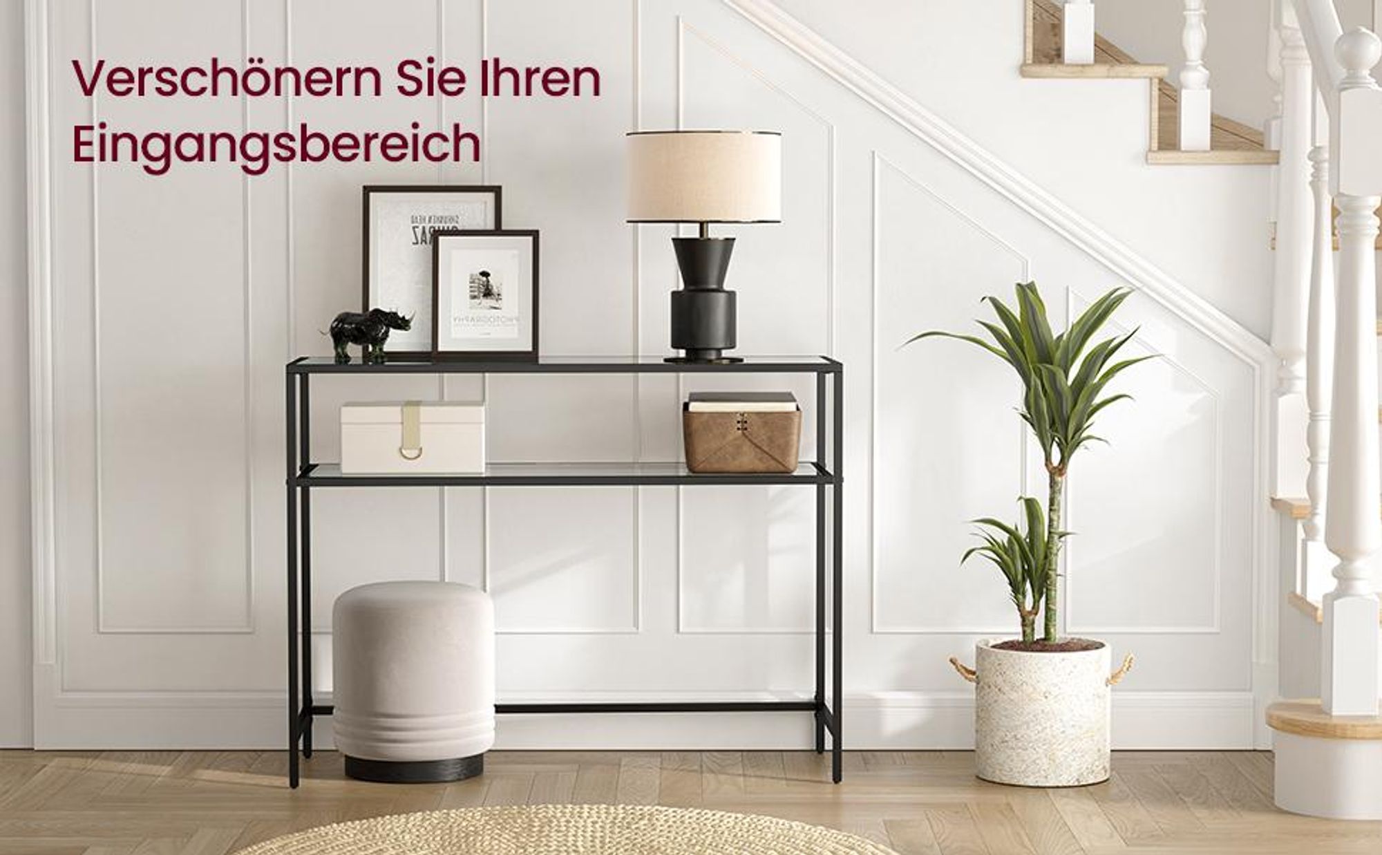 VASAGLE Konsolentisch, Flurtisch, 3 Ebenen, Beistelltisch, Ablagen aus Hartglas, 100 x 30 x 73 cm, Metallgestell, modern, Flur, Wohnzimmer, schwarz