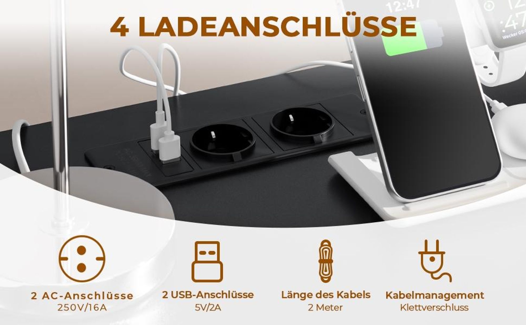 Yaheetech Nachttisch 2er Set Beistelltisch, 2 AC-Steckdosen, 2 USB-Anschlüsse, Emissionsklasse E1, Schwarz