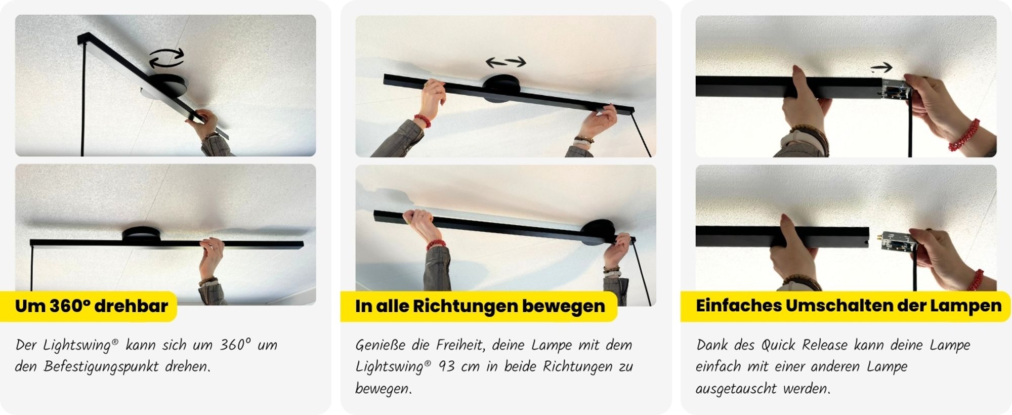 Lightswing® Single Mattweiß 110 cm - Für eine Hängelampe - Pendelleuchten Aufhängungsystem