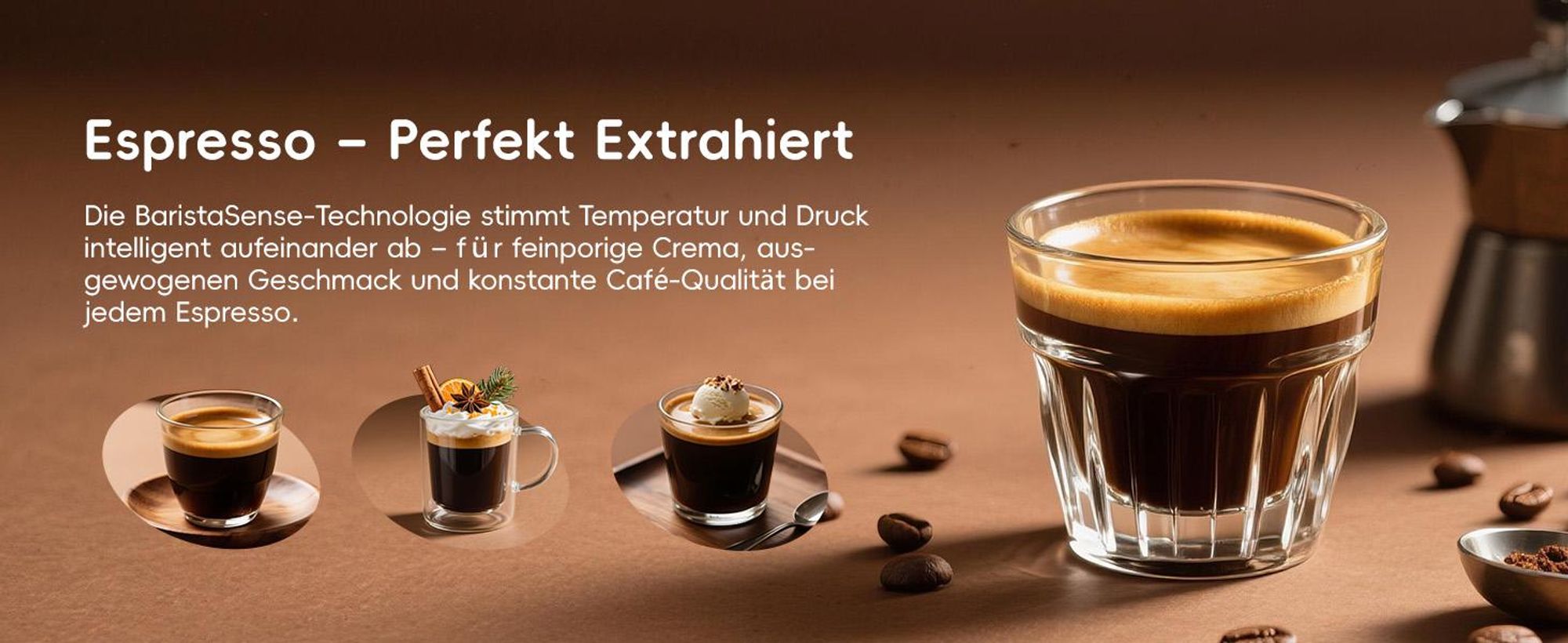 ecozy Espressomaschine mit Milchaufschäumer, 4-in-1 Siebträgermaschine für Espresso, Cold Brew, Over Ice, Kaffee, Latte, Touchscreen, Selbstreinigung