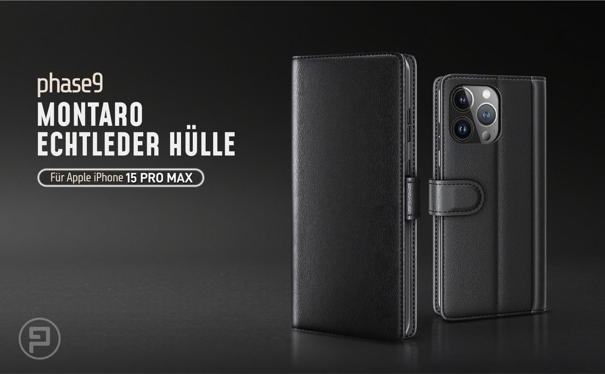 Schwarze Lederhülle für Apple iPhone 15 Pro Max mit Magnetschließe