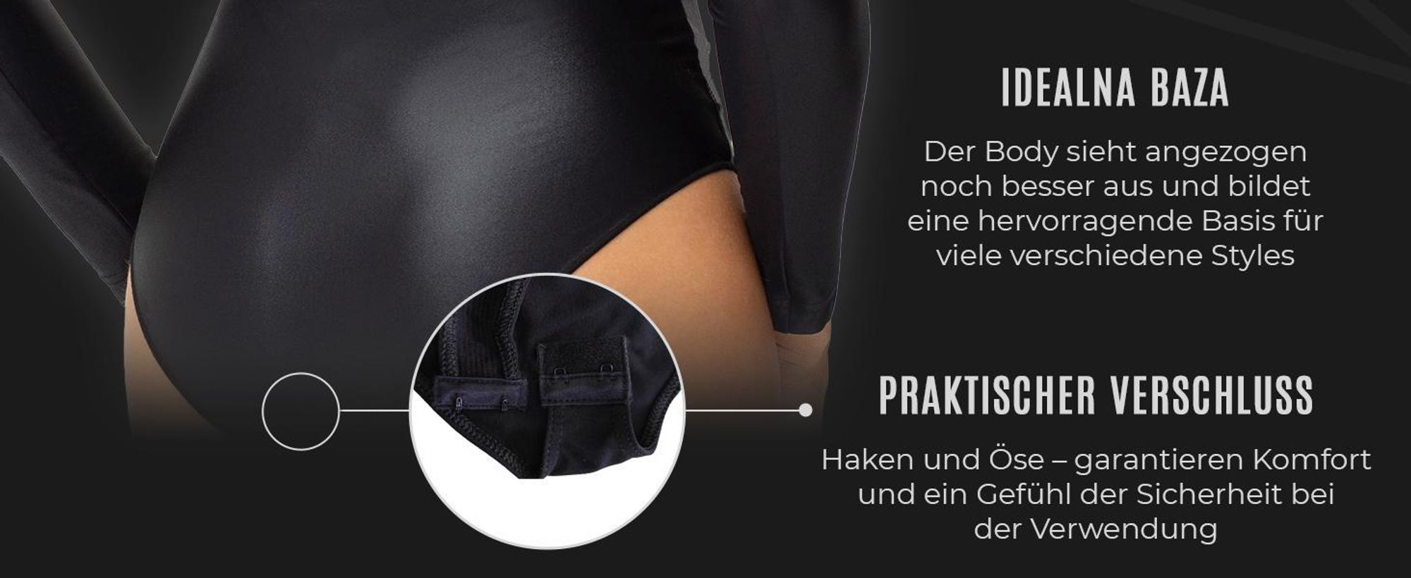 Gatta Body Rollkragen BLACK BRILLANT Langarm Einteiler glänzender Bodysuit, L