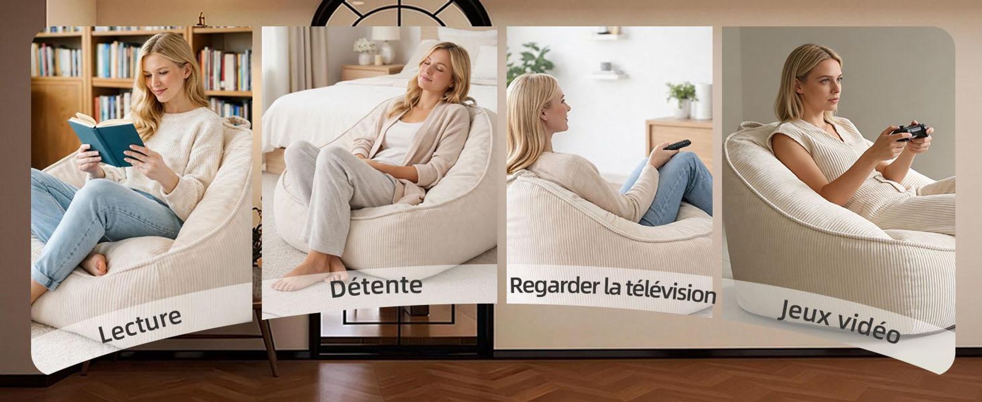 Pouf géant pour adulte, rembourrage en mousse déchiquetée, canapé de sol moelleux, forme poire, beige
