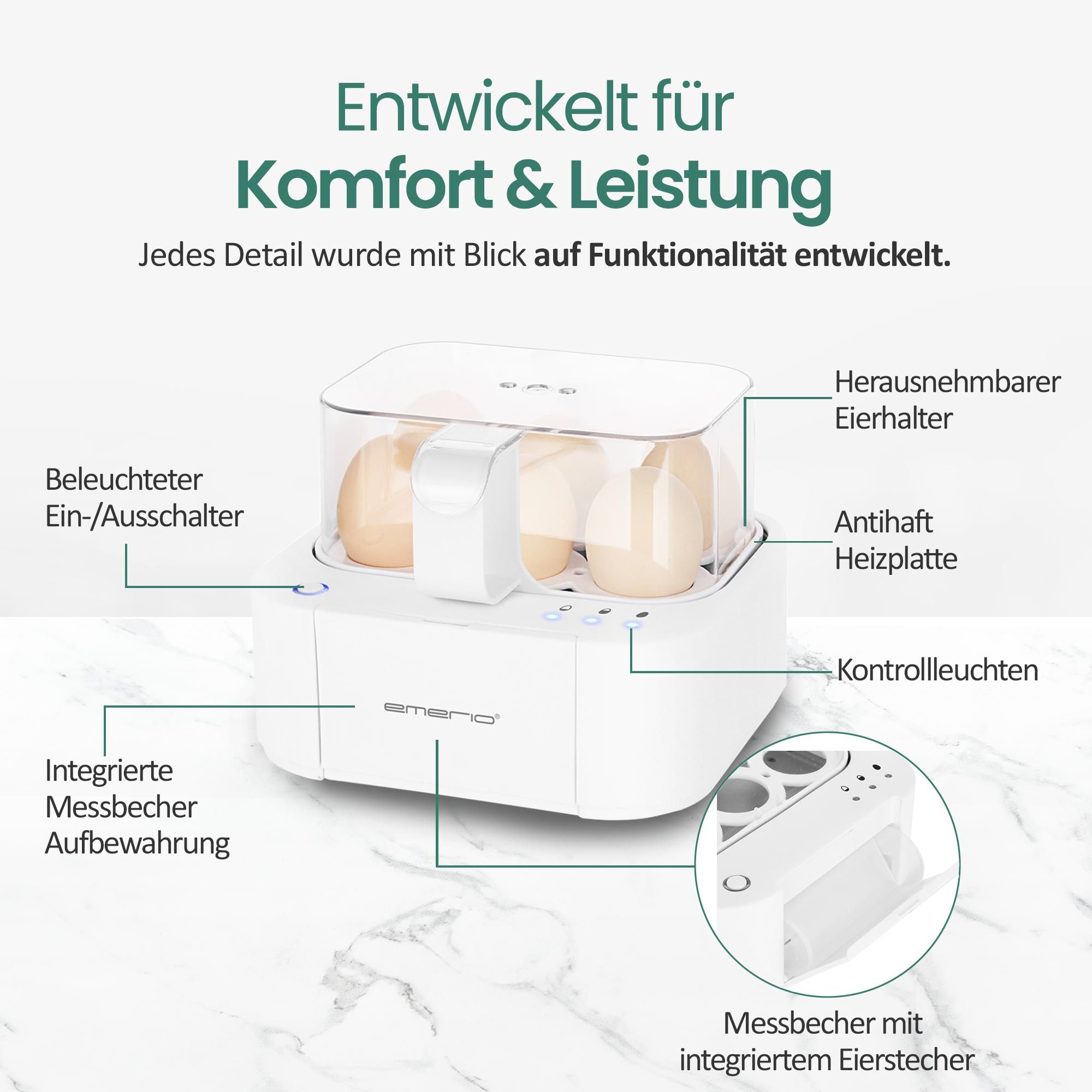 Emerio Smart Eierkocher - 6 Eier, 400W – Sprachansagen mehrsprachig (inkl. Deutsch) – weich/mittel/hart kochen – inklusive Messbecher - EB-115560.14