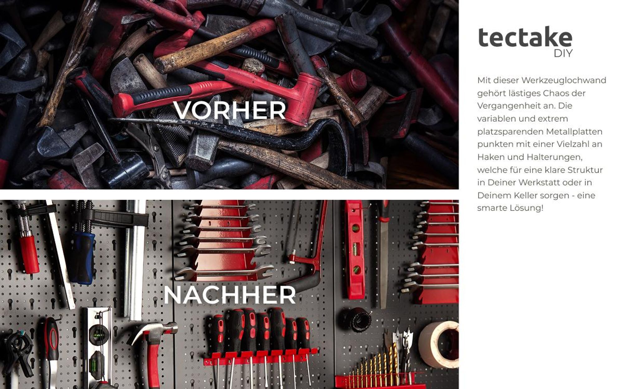 tectake® Werkzeuglochwand Jonah vierteilig Belastbarkeit 4 kg pro Platte