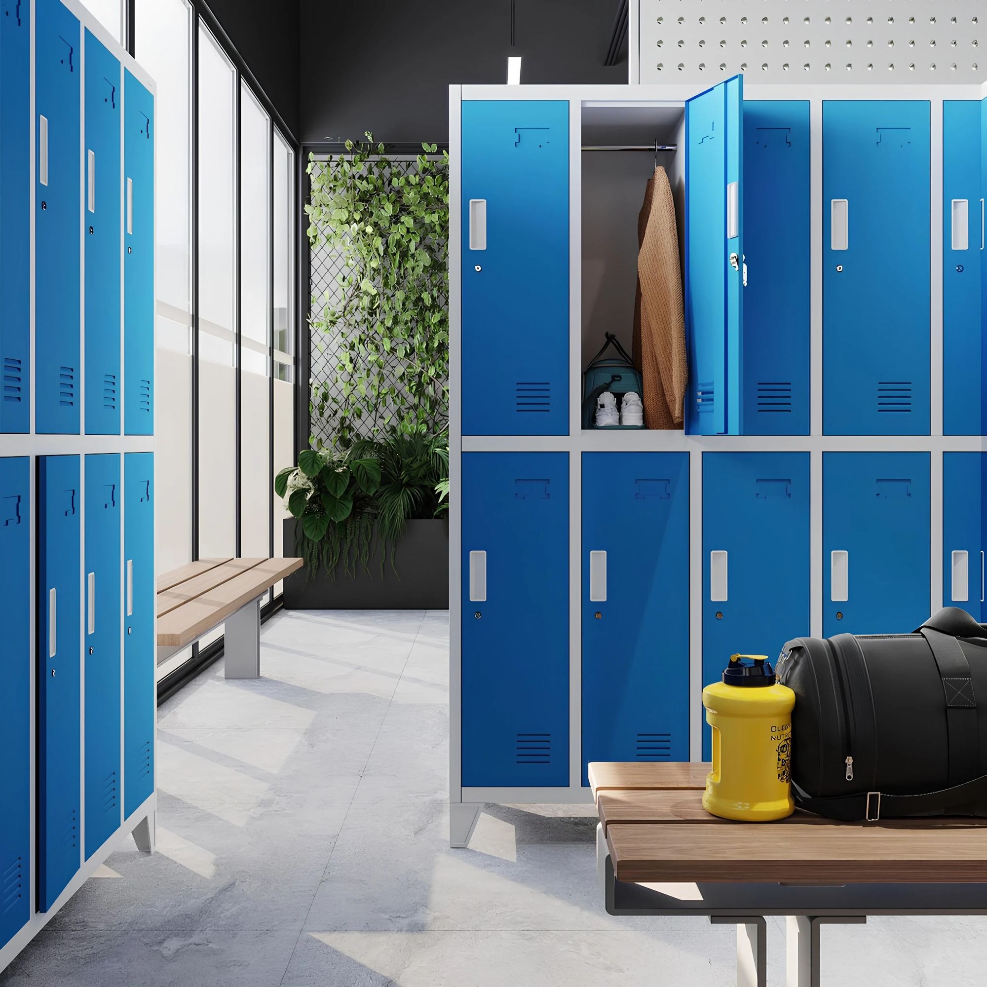 Umkleideschrank 5B2A Spind Spint Schließfachschrank Metallschrank mit 10 Fächern Etikettenhalter Metall 172 cm x 136 cm x 45 cm Farbe: Grau-Blau