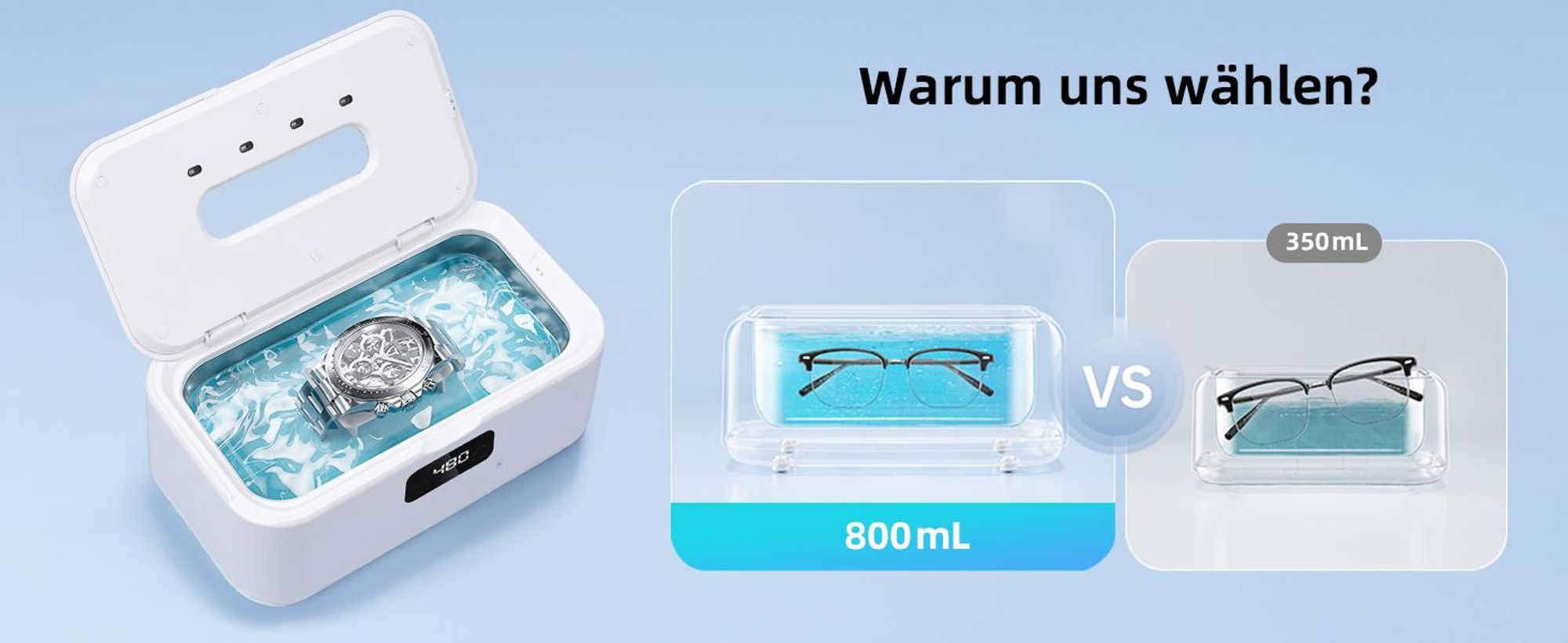 Ultraschallreinigungsgerät, Ultraschallreiniger, 49000Hz Hochfrequenz Ultraschallgerät, 800ml Brillenreinigungsgerät, Ultrasonic Cleaner