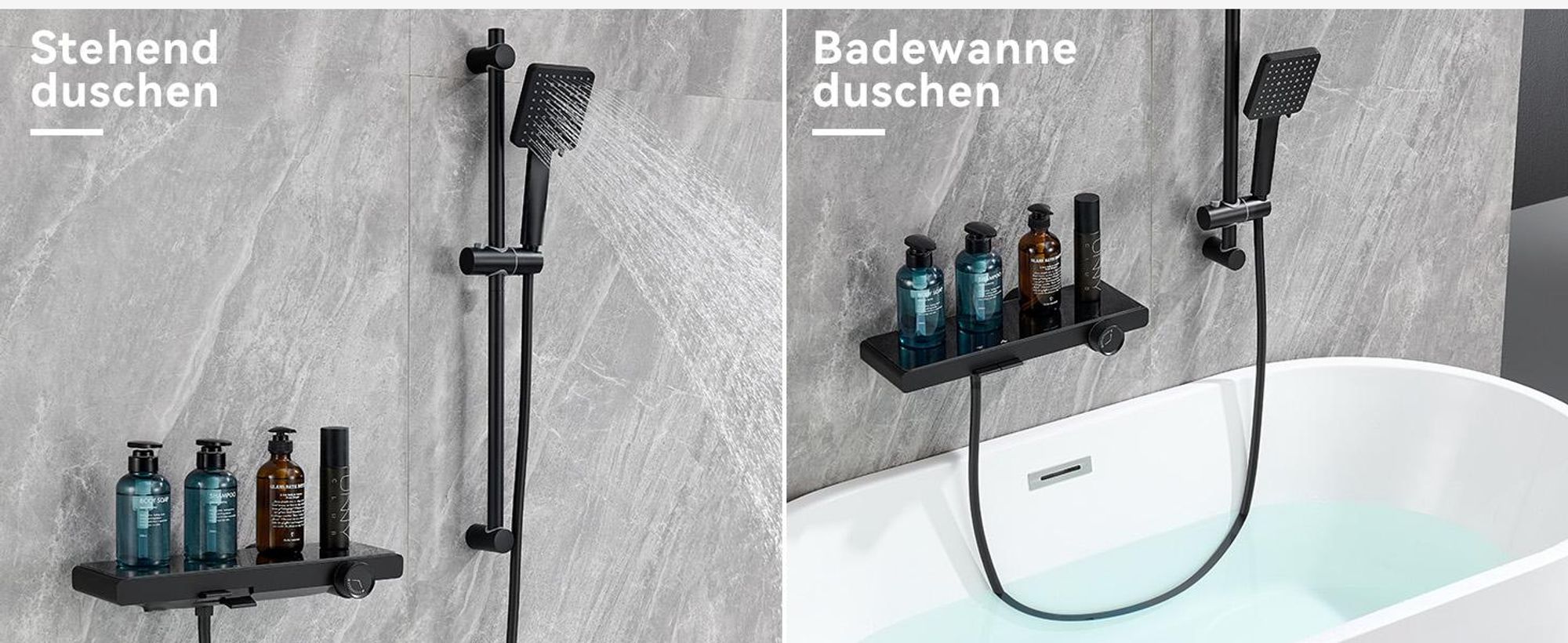 AURALUM Verchromte Wasserfall-Duscharmatur, Duschstange mit Duschkopf, Handbrausekopf mit 6 , Badewannen-Duschset., Badewannenarmatur mit Duschsystem