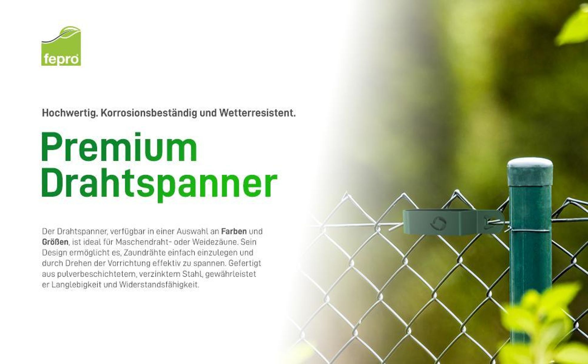 Fepro® Drahtspanner verzinkt, grün kunststoffbeschichtet, 90mm - 10 Stück, ideal für Maschendrahtzaun Spanndraht, Zaunspanner, Drahtzaun Spanner für Garten Spanndraht Wildzaun Forstzaun Weidezaun