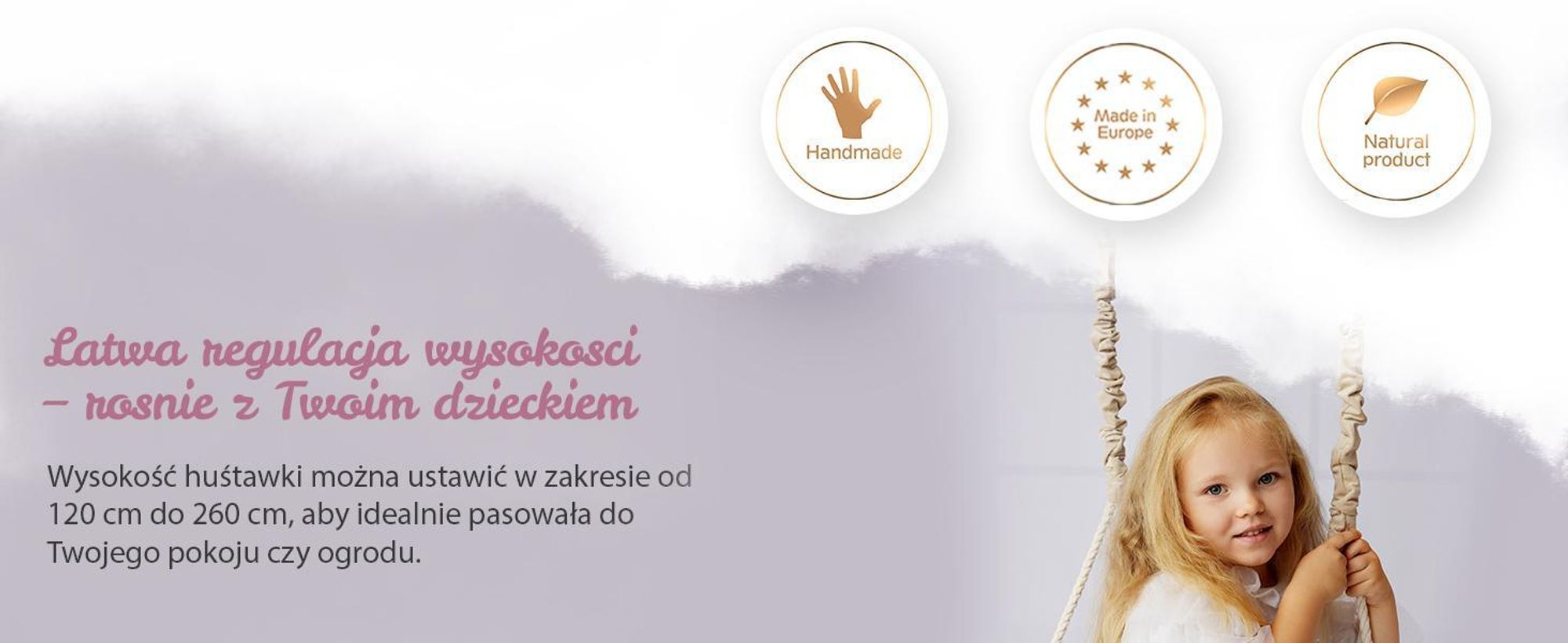 Create for you® - Drewniana Huśtawka dla Dzieci z Liną Bawełnianą Bezpieczna - Bujak Dziecięcy, Siedzisko Indoor Miękki Materiał, z Regulacją Wysokości - Beż