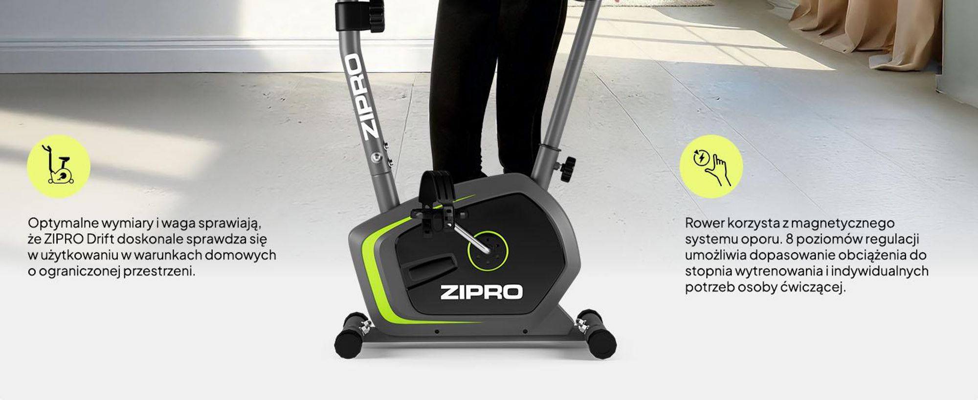 Rower treningowy Zipro Drift – magnetyczny rower fitness  z masą obrotową 6 kg Cichy rower treningowy do użytku domowego Kompaktowy, z pomiarem tętna  Uchwyt na tablet