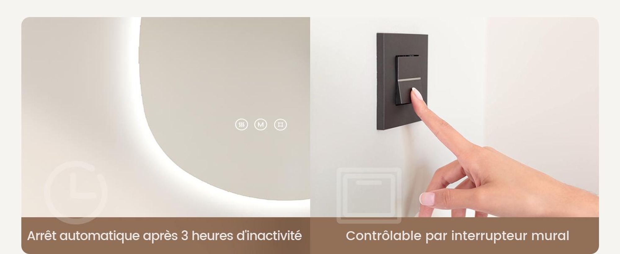 EMKE Miroir de salle de bain LED avec interrupteur tactile, Miroir sans cadre avec éclairage, Asymétrique, antibuée, 3 couleurs de lumière réglables, 65 x 45 cm