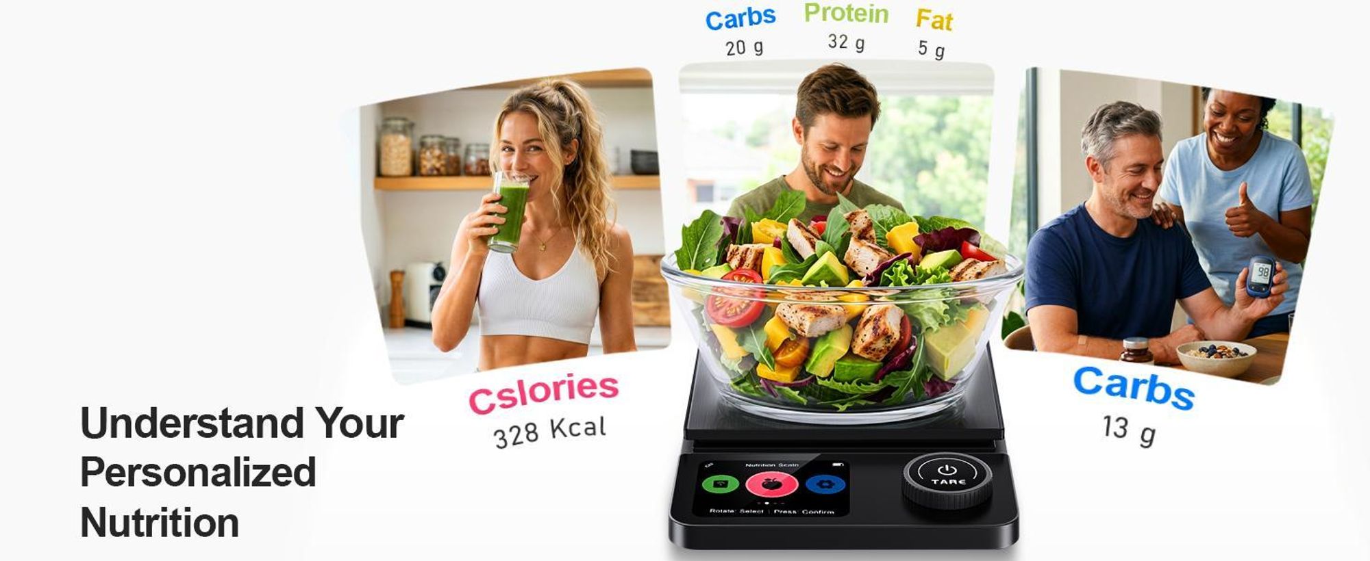 Küchenwaage Digitale ProfiFein waage Kitchen Scale mit LCD Display,Bluetooth App,optionaler Nährwertanalyse,Tara-Funktion Zahnrad-Taste.