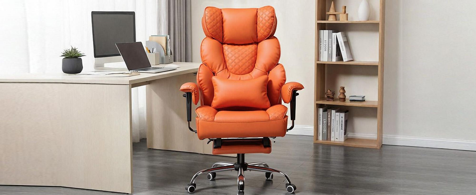 Silla de gaming ergonómica COMHOMA, silla de oficina con capacidad de 180 kg, con soporte lumbar y reposapiés ajustables, diseño híbrido de cuero sintético y malla, silla de dirección