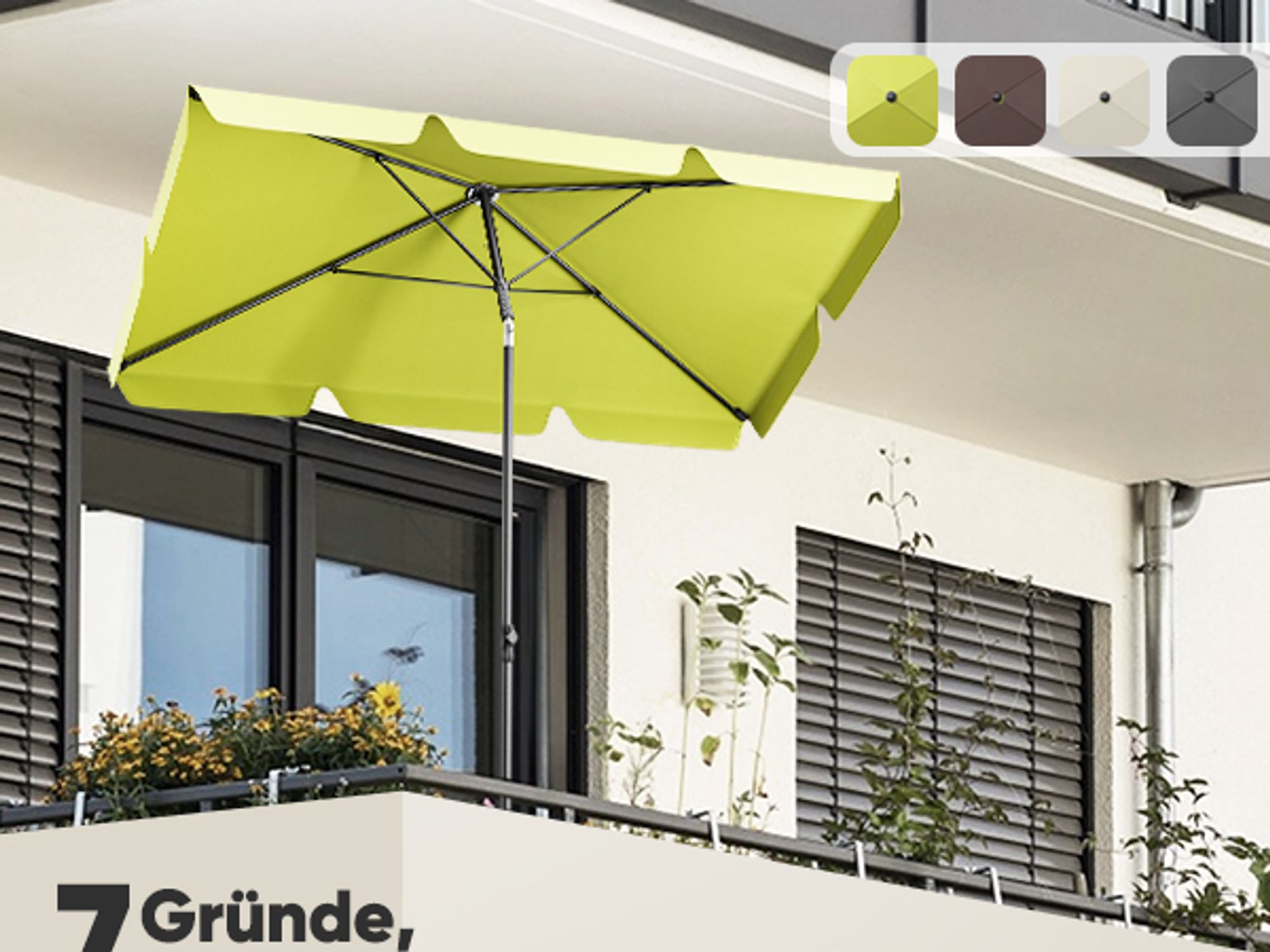 Sekey Sonnenschirm Balkon Rechteckig 200×125 cm Balkonschirm mit Tragetasche Neigungswinkel & Höhe verstellbar Sonnenschutz UPF 50+, Apfelgrün
