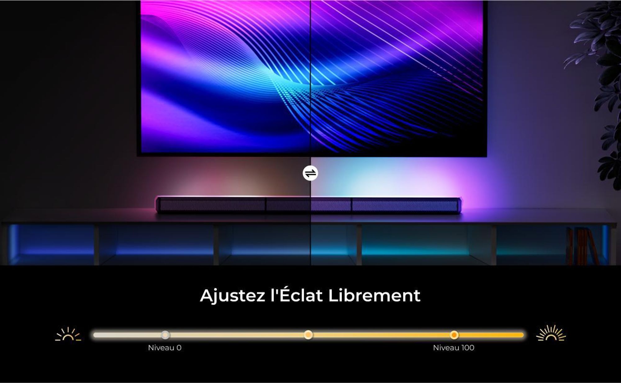 Barre de son amovible ULTIMEA 7.1ch avec lumière RGB, Virtual Surround Sound System avec subwoofer, 2 haut-parleurs surround, 410W