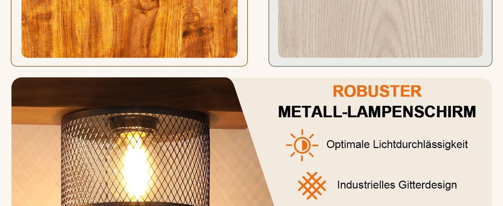 ZMH Deckenlampe Holz 3 flammig E14 Deckenleuchte Wohnzimmerlampe aus Metall Gitterschirm  Küchenlampe Decke für Esstisch Wohnzimmer Küche Schlafzimmer
