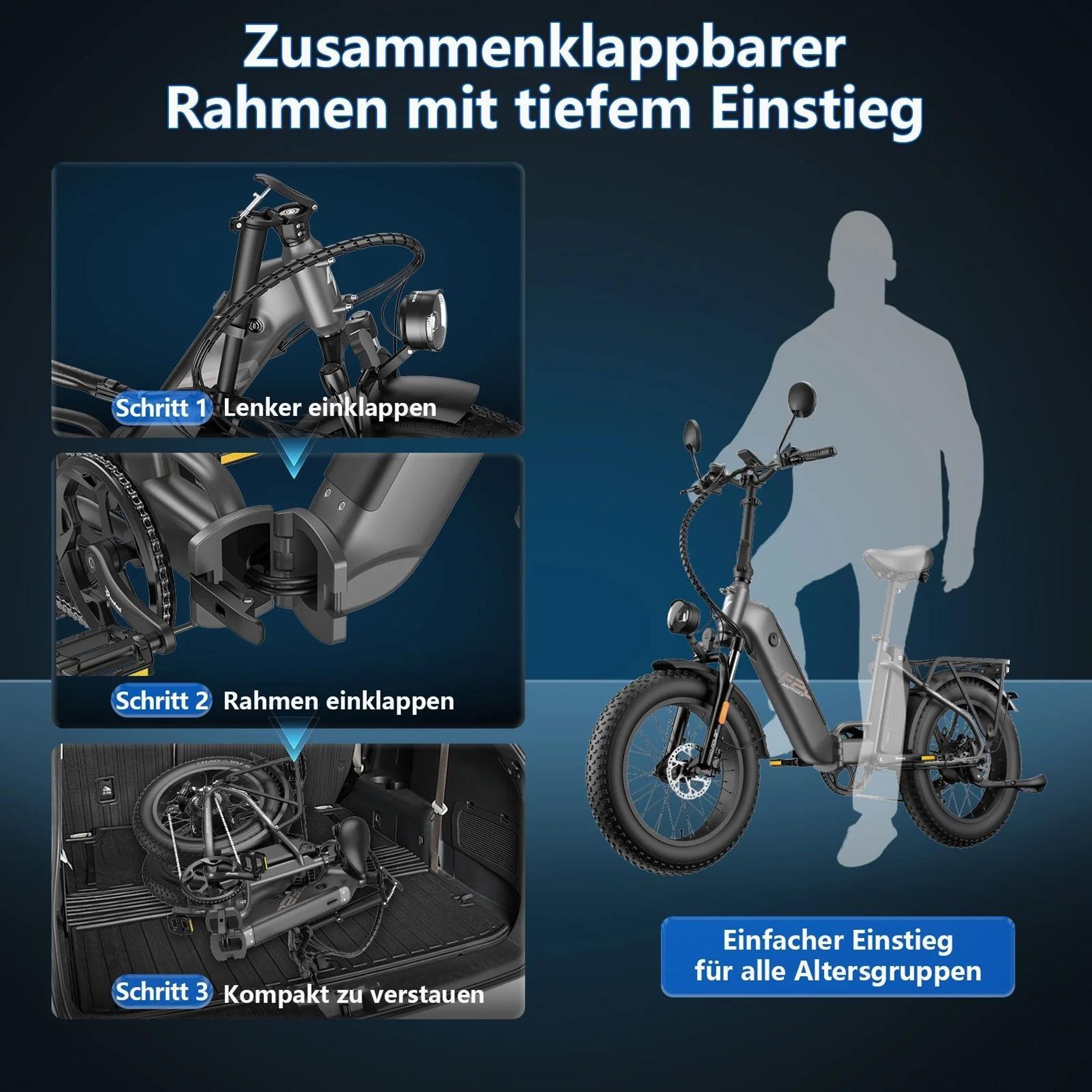 E-Bike FAFREES FF20 Polar - Batterie 48V12*2AH 20" Hydraulische Scheibenbremse - Grau Blau