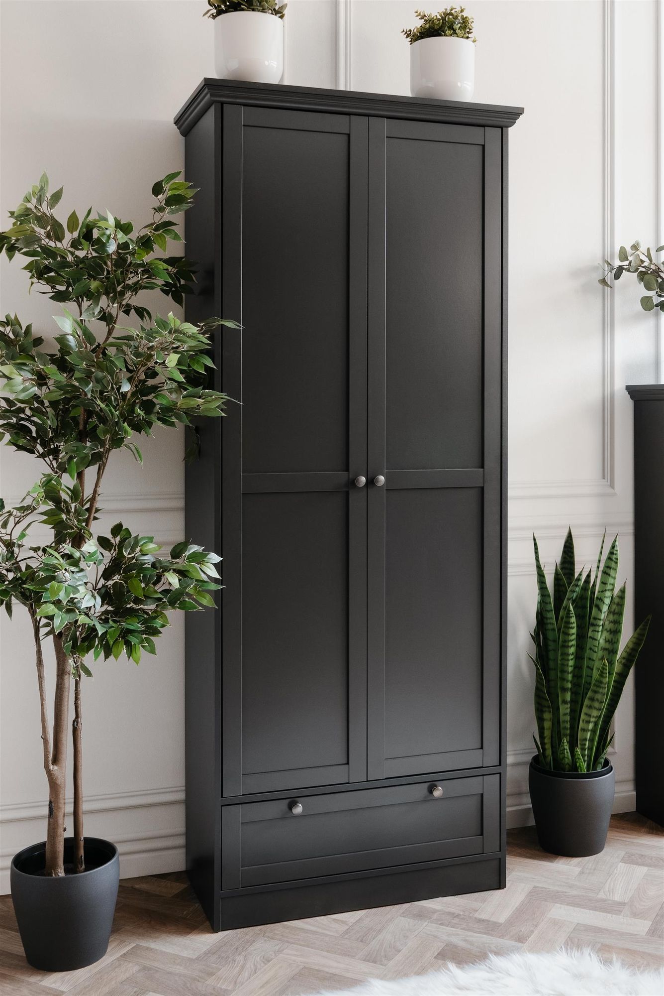 Mehrzweckschrank >Vitoria< in Anthrazit – Moderner Stauraumschrank mit Landhaus-Charme und 80 cm Bre
