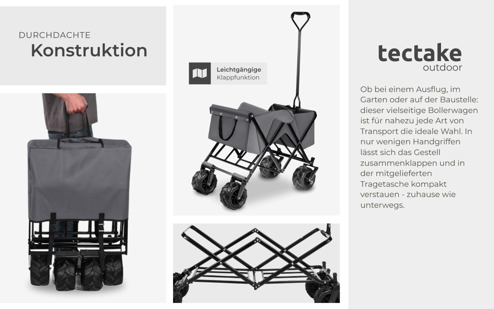 tectake® Bollerwagen Heidrun inklusive Tragetasche, Belastbarkeit 80 kg