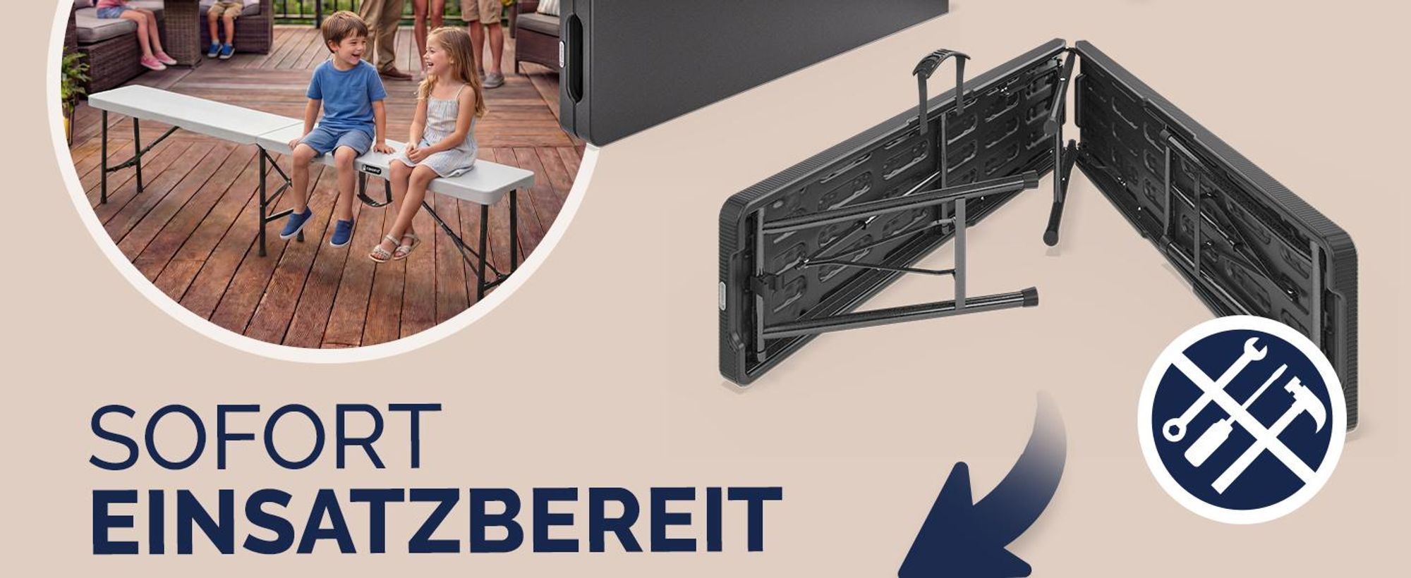 CASARIA Bierbank 2er Set klappbar 180 cm, Kunststoff, 8 Personen, Weiß