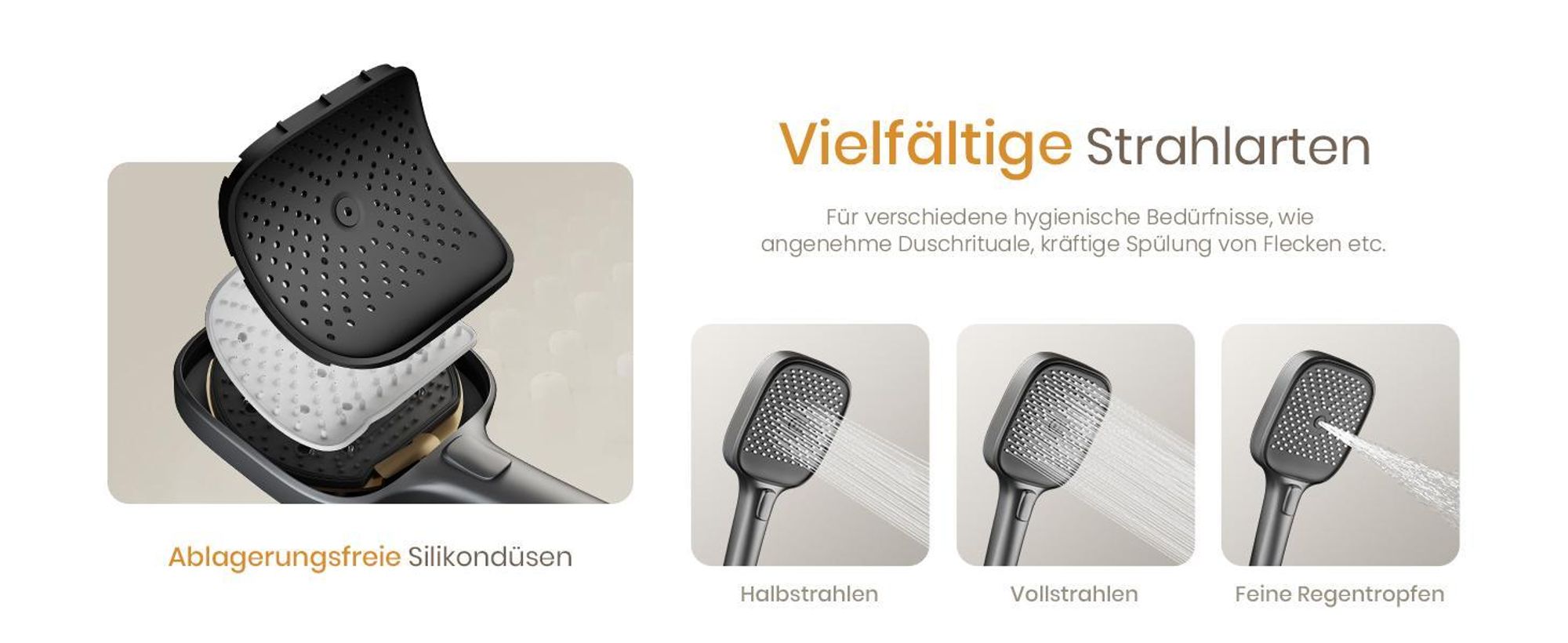 EMKE Duschsystem mit Thermostat geteilt Matt Anthrazit höhenverstellbar Duschstange 3 Strahlarten Handbrause Wasserfluss einstellen Flexibler Montage