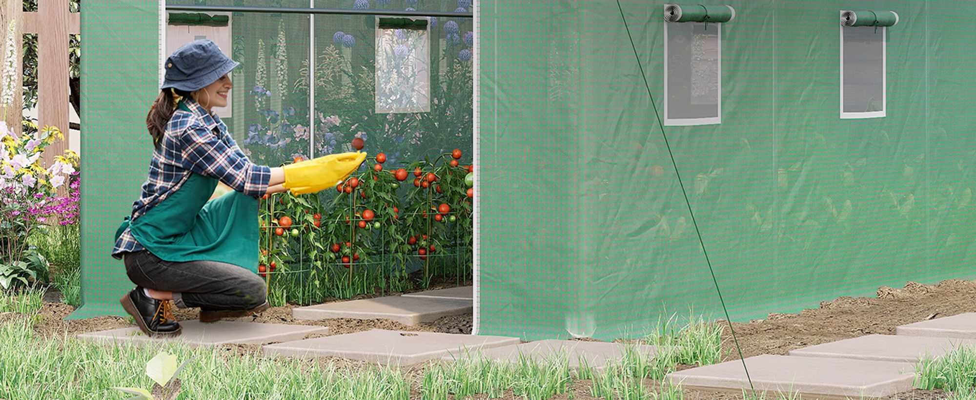 Outsunny Foliengewächshaus Gewächshaus Treibhaus Tomatenhaus mit Fenster