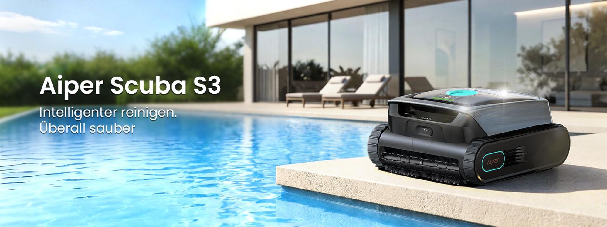 AIPER Scuba S3 Poolroboter Wand und Boden, Wasserlinien-Parkfunktion, Intelligente Sensor-Navigation
