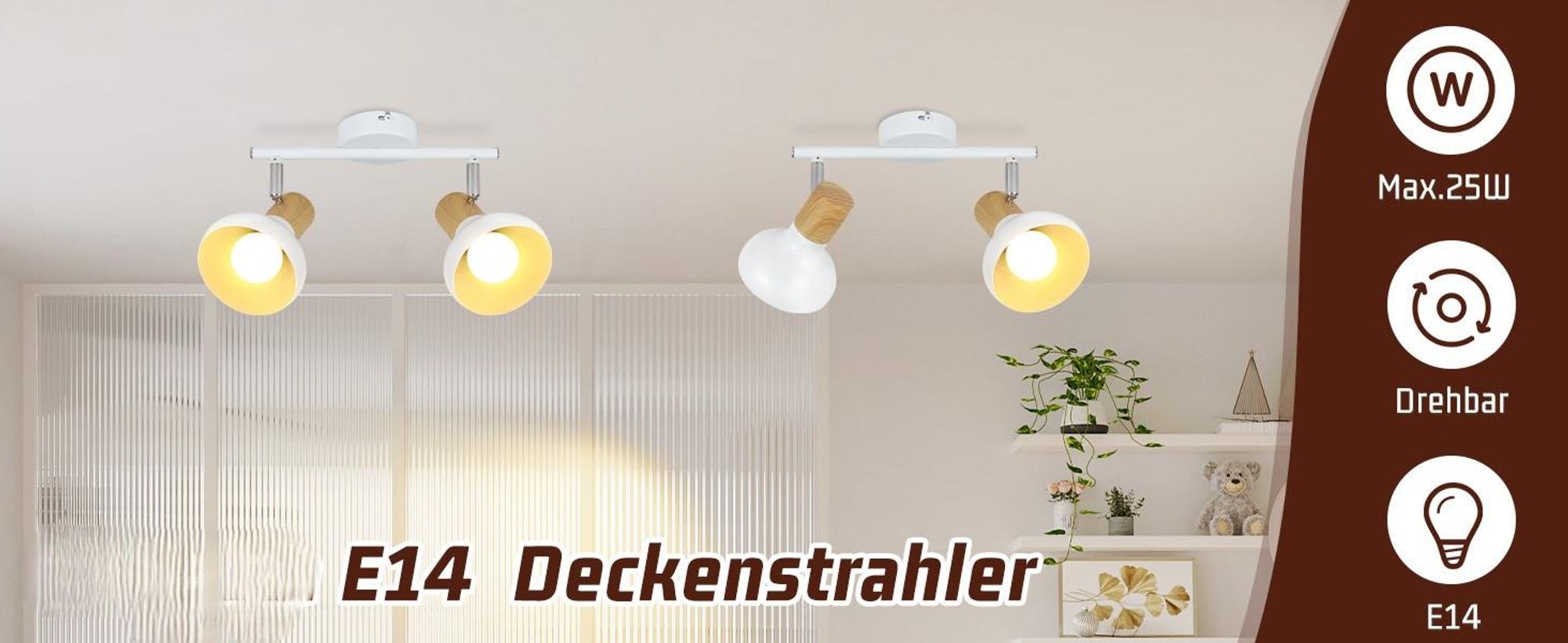 ZMH faretto da soffitto vintage lampada da soffitto corridoio plafoniera interna 2 spot fiamme industriale 350° orientabile spot da soffitto E14 bianco senza lampadine